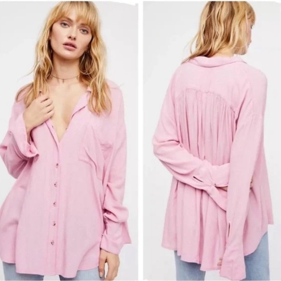 Free People Magic Breeze Pink Stripe Button Down Shirt Size Small - Picture 1 of 6